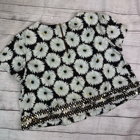 SUNO Women's Floral Printed Bateau Neckline Crop Top with Sequins Size 12 - Picture 10 of 11